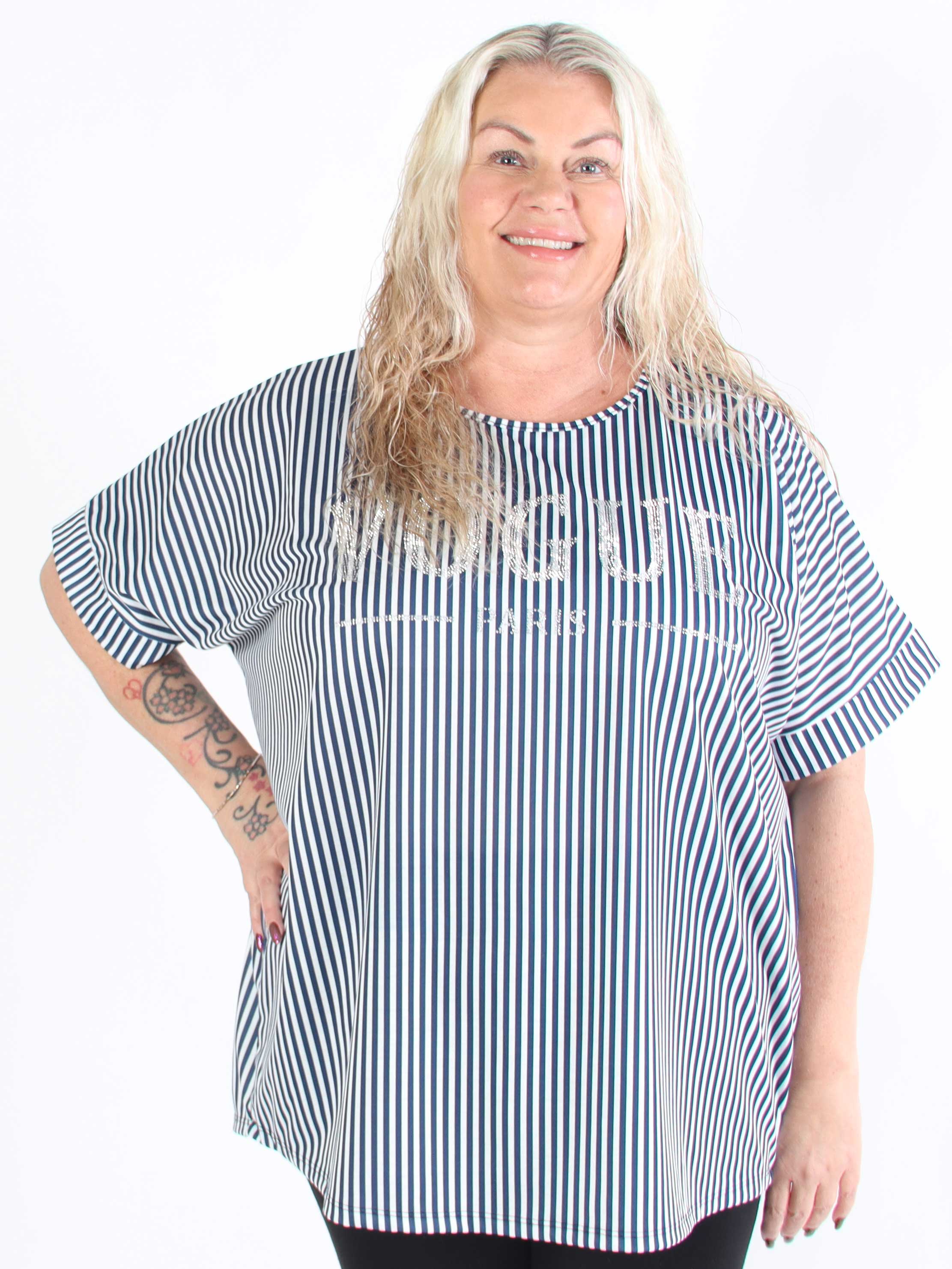 Mintu Stripe - Stribet plus size t-shirt med glittrende similisten